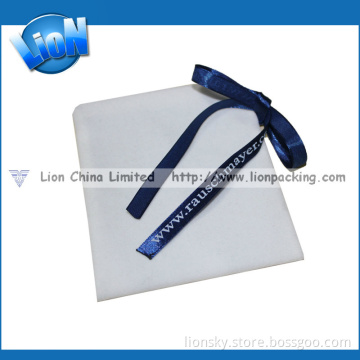 Soft White Velvet Pouch Bag with Blue Ribbon